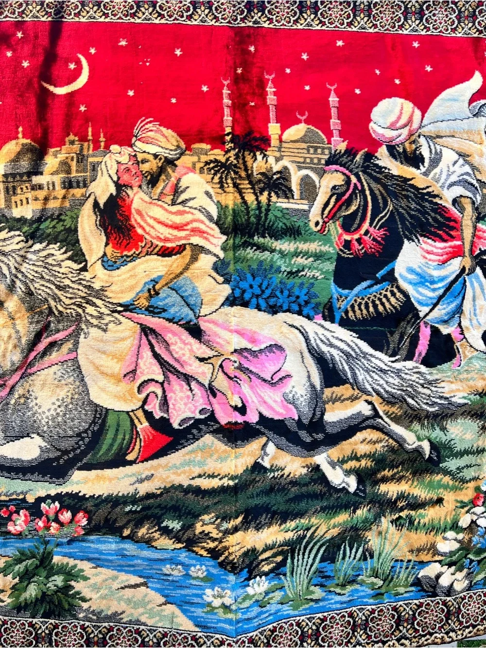 Large Vintage Arabian Nights Tapestry Wall Hanging 72”‎ x 48” Boho Maximalist